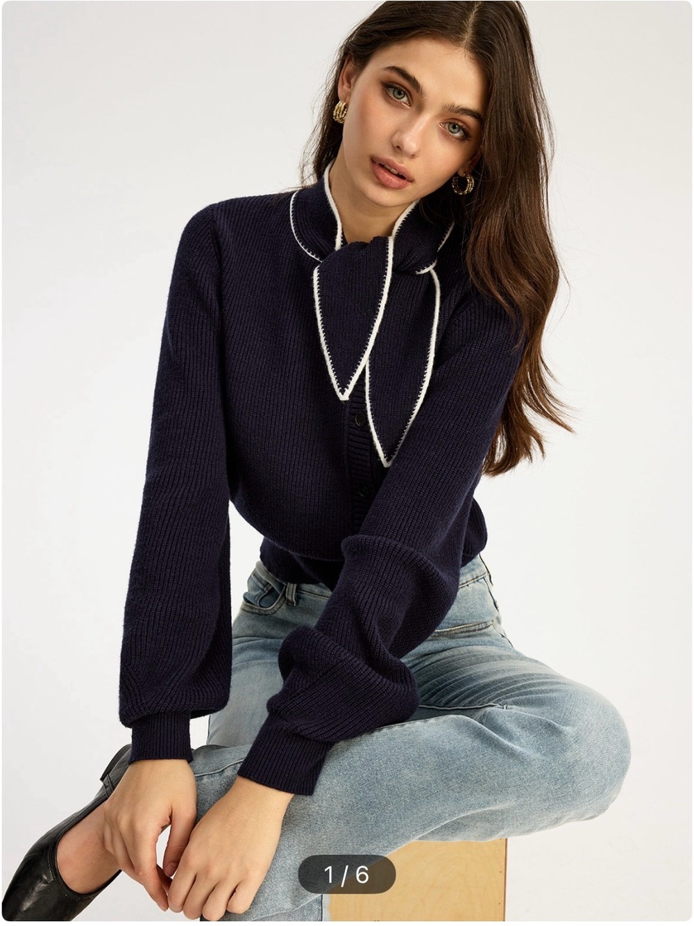 Commense Navy Tie Neck Knit Top - Picture 3 of 8